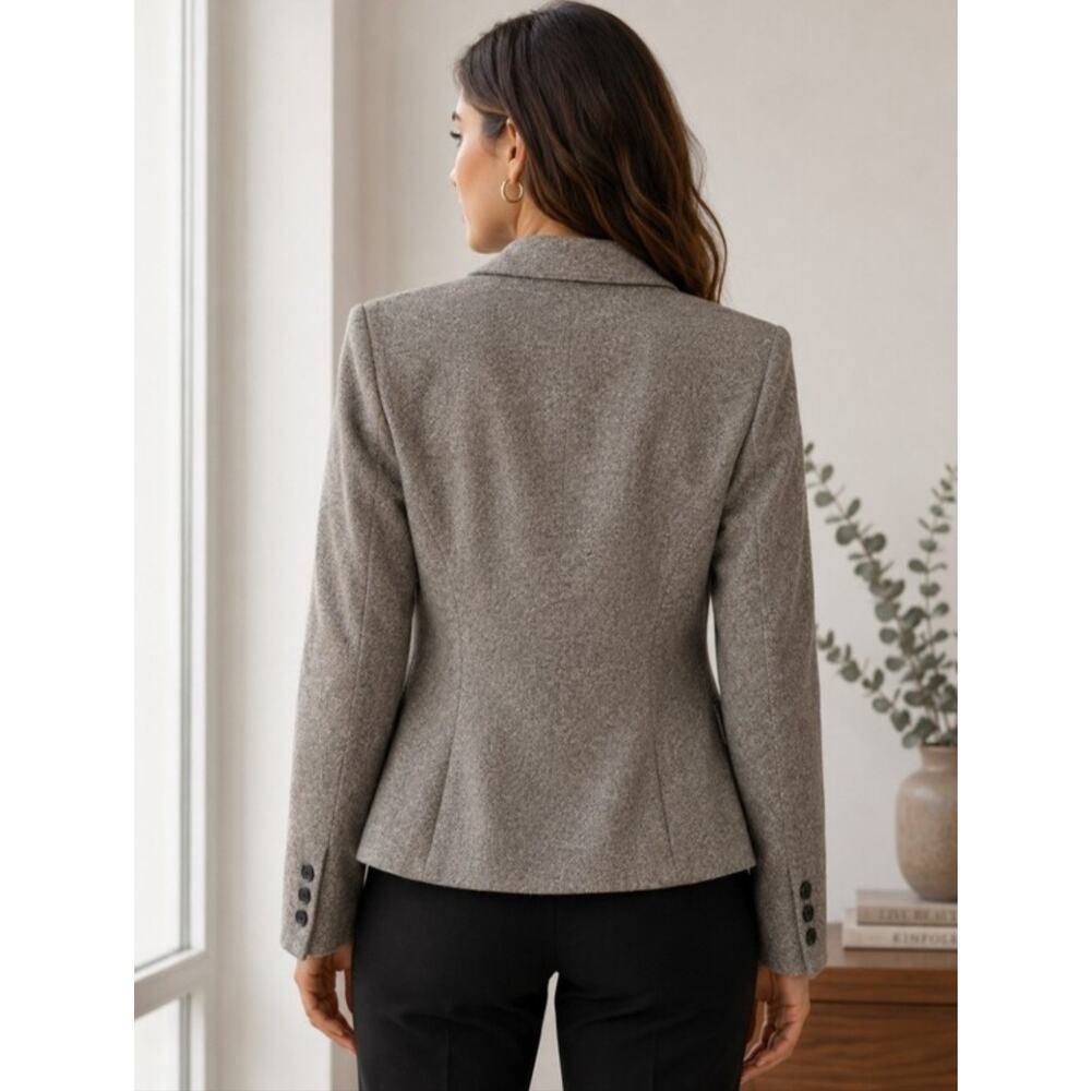 Y2K Nine West Wool Silk Blend Jacket Gray Herringbone Career Size 8 - Picture 2 of 9